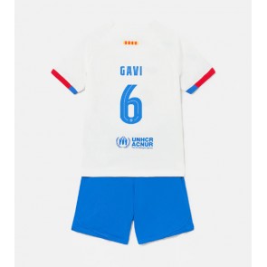 Barcelona Paez Gavi #6 Koszulka Wyjazdowych Dziecięca 2023-24 Krótki Rękaw (+ Krótkie spodenki)